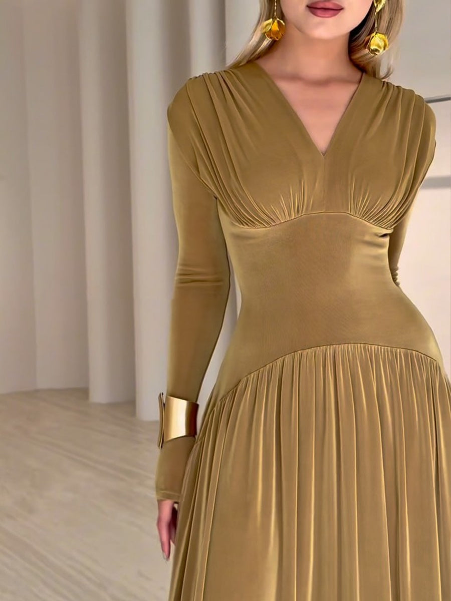 Velvet Slim Fit Solid Color Elegant Long Dress