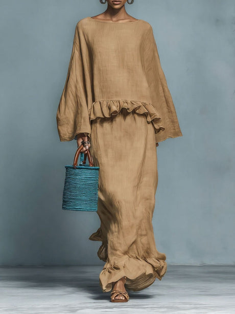 Long-sleeved Irregular Top And Skirt Two-piece Set