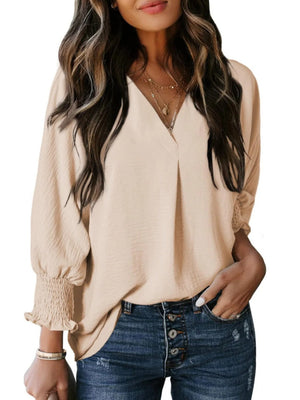 V-neck Long Sleeve Roll Up The Cuffs Shirt T-shirts