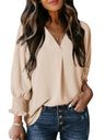 V-neck Long Sleeve Roll Up The Cuffs Shirt T-shirts