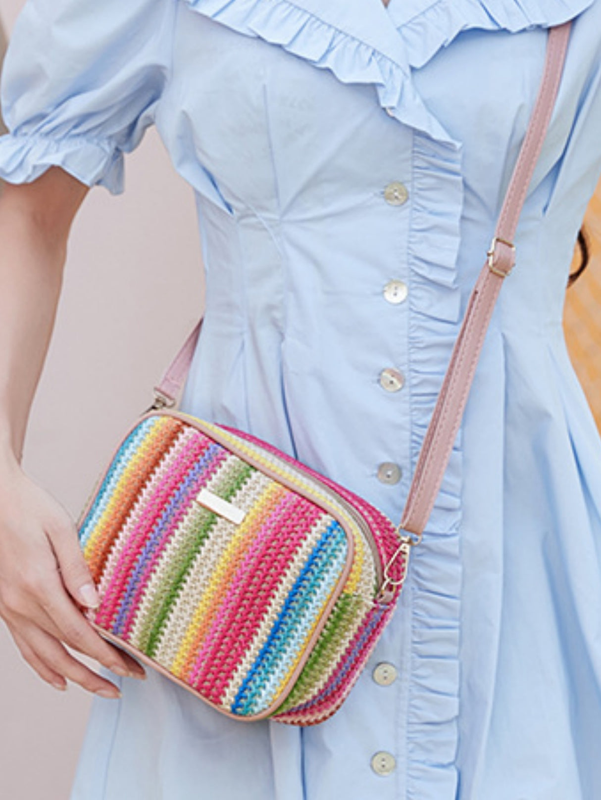 Colorful Straw Woven Oval Crossbody Bag For Vacation