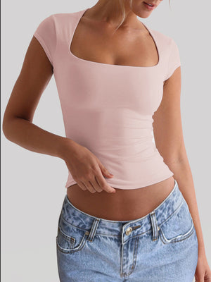 Square Collar Tight-fitting Shorts Exercise And Fitness Yoga Short-sleeved T-shirt