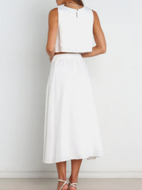 Solid Color Tank Tops Button-down Skirt Set 2-piece Sets