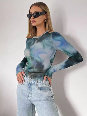 Liber Autumn Women's Gauze Color Blocks Mesh&Sheer Tops