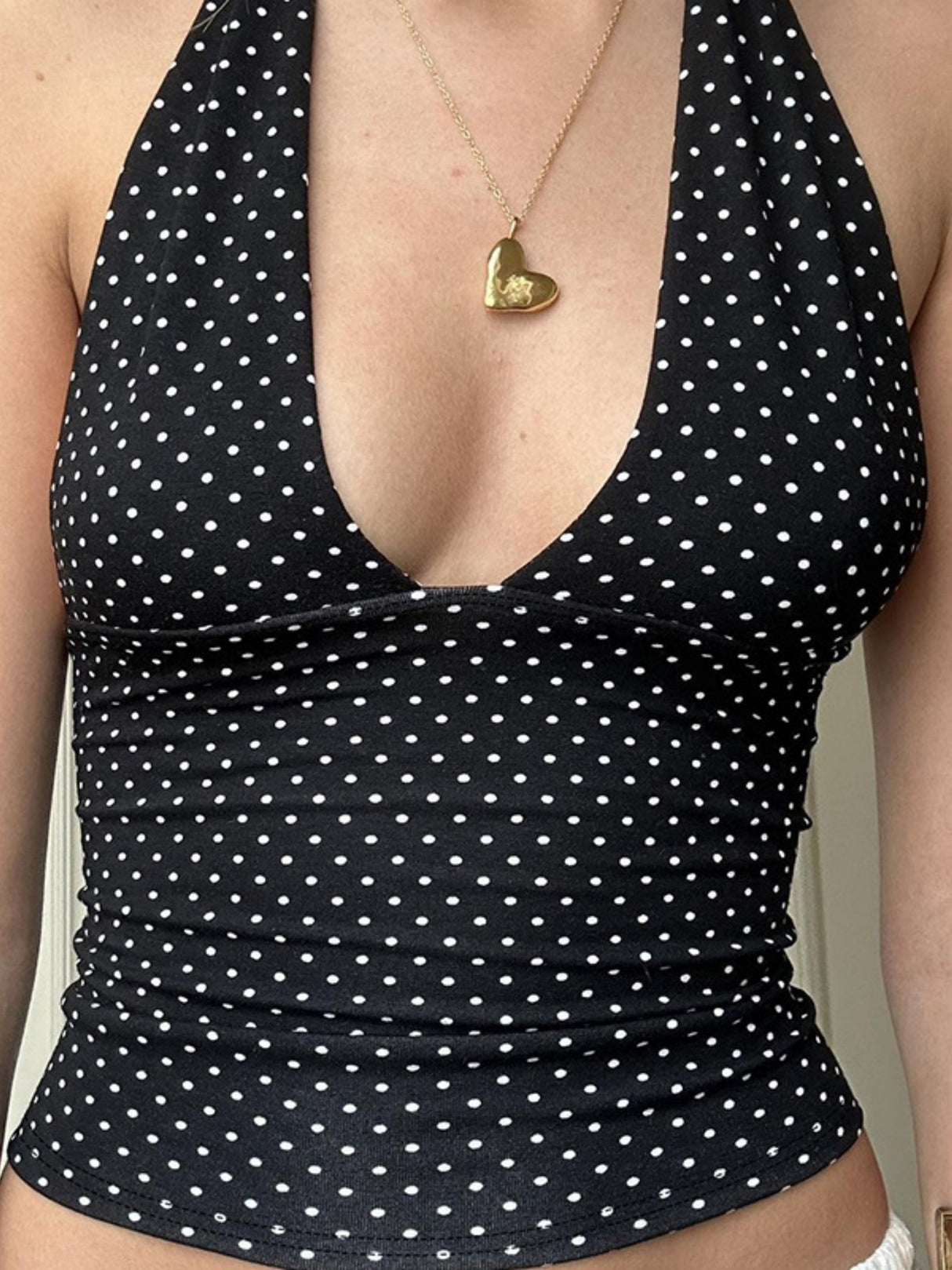 Polka Dots Halter Neck Strap Low-cut Backless Tank Tops&Camis