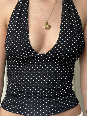 Polka Dots Halter Neck Strap Low-cut Backless Tank Tops&Camis