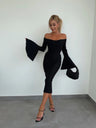 V-neck Flared Sleeves Off Shoulder Sexy Hip-hugging Dinner Cocktail Midi Dresses