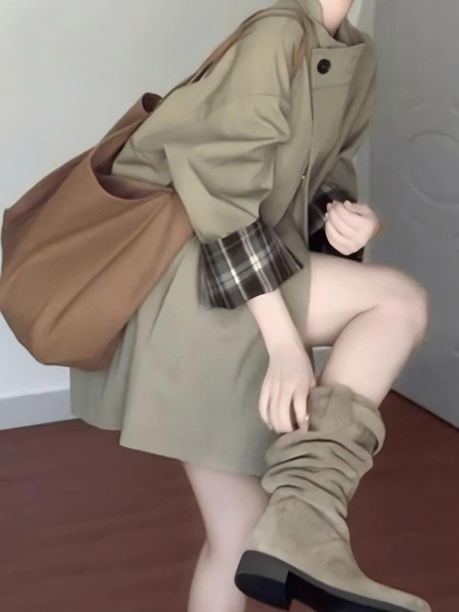 Plaid Stitching Loose Mid-length Trench Coats