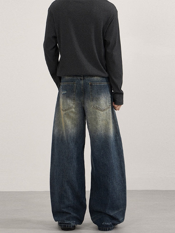 Washing Old Hole Patch Machete Vintage Wide-leg Jeans