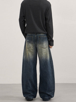Washing Old Hole Patch Machete Vintage Wide-leg Jeans