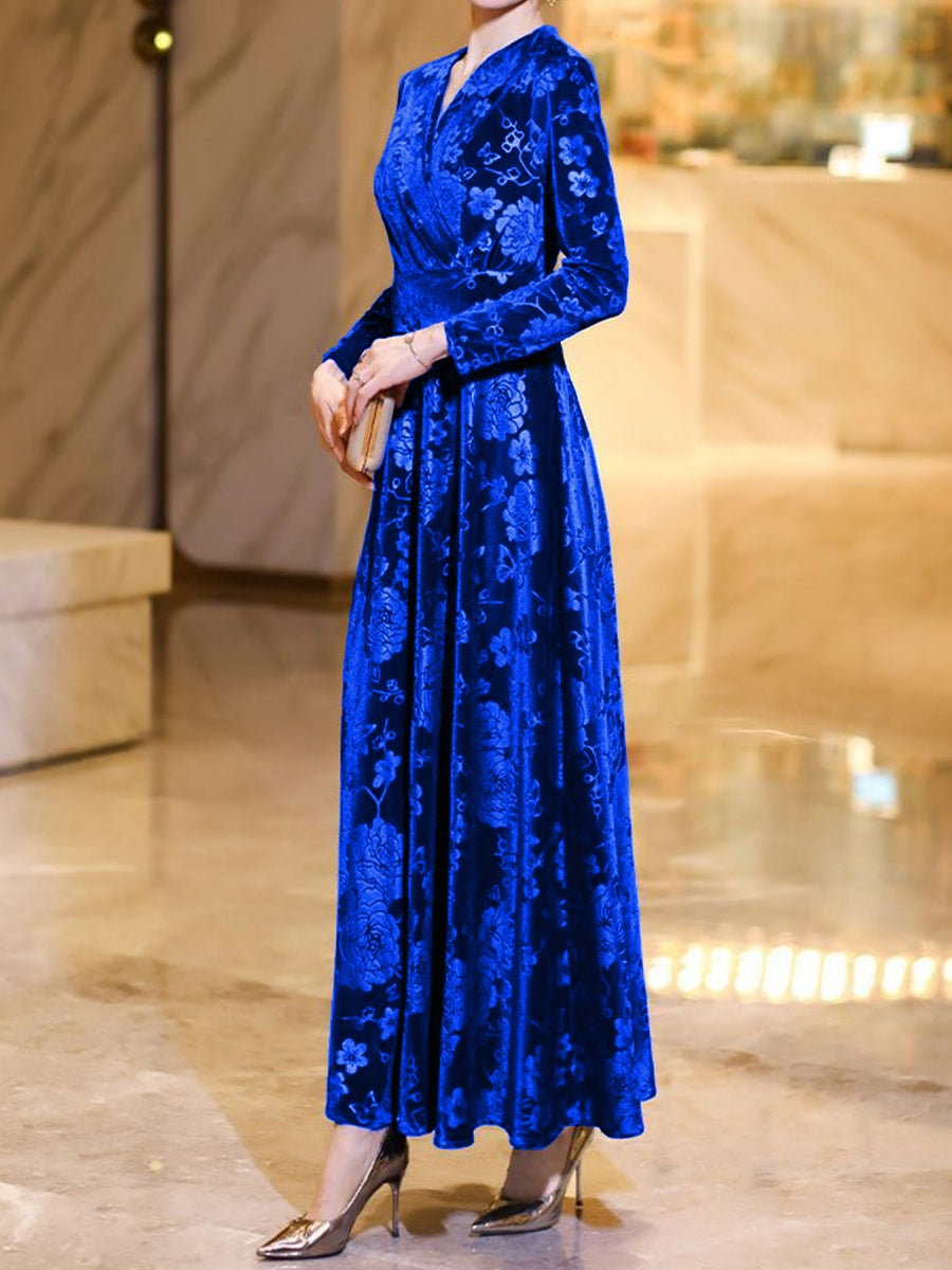 A-line Velvet V-neck Waist-length Dress