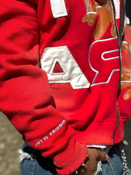 Colorblock Letter Patch Hoodie Jacket