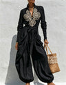 V-neck Tie-up Embroidered Loose-fitting Jumpsuit