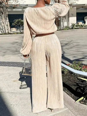 Blended Pullover Long Sleeves Pants Wide Leg Knitting 2-piece Sets