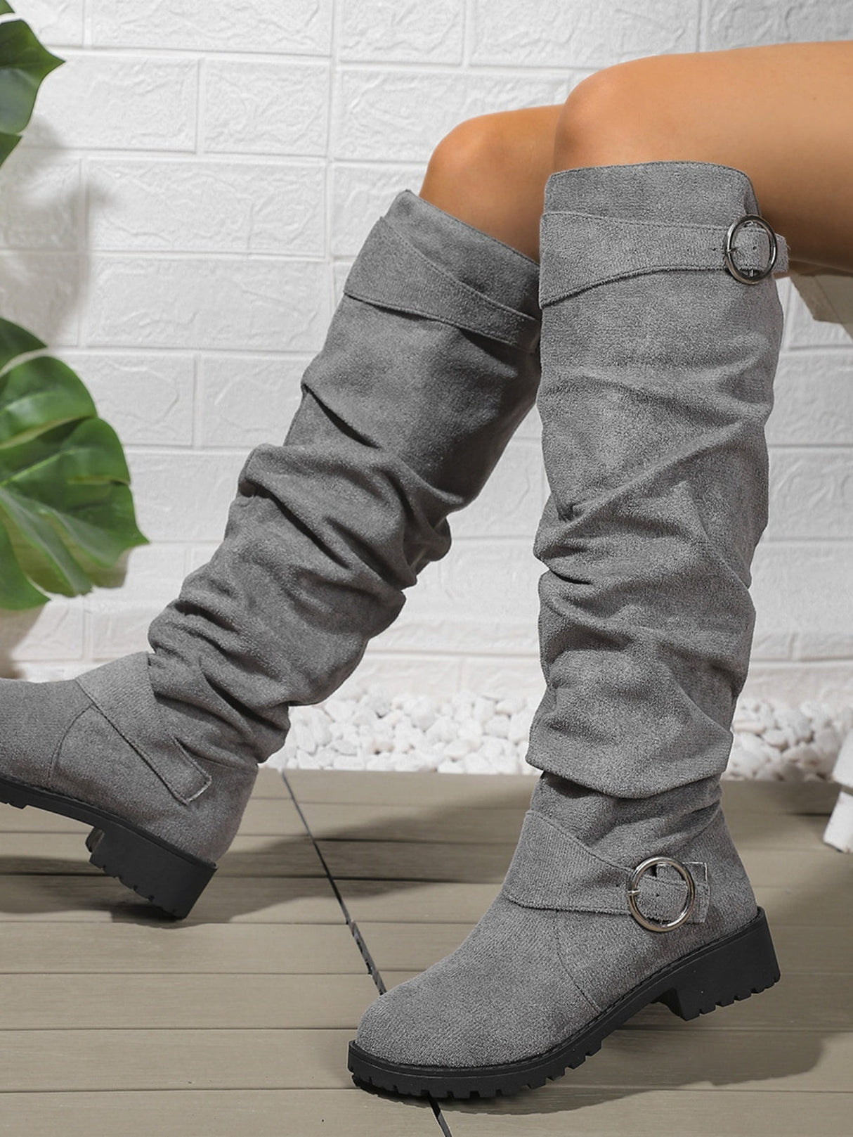 Pleated High Boots With Buckle