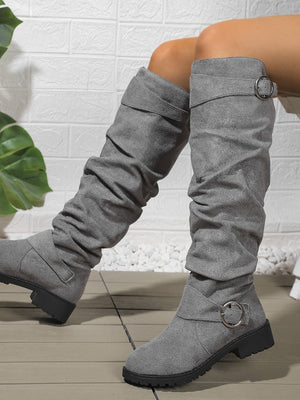 Pleated High Boots With Buckle