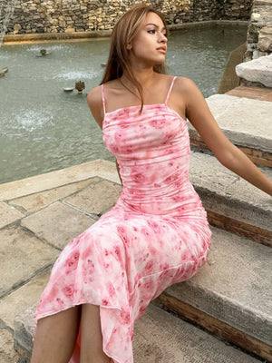 Camisoles Hip-hugging Pleated Color Maxi Dresses