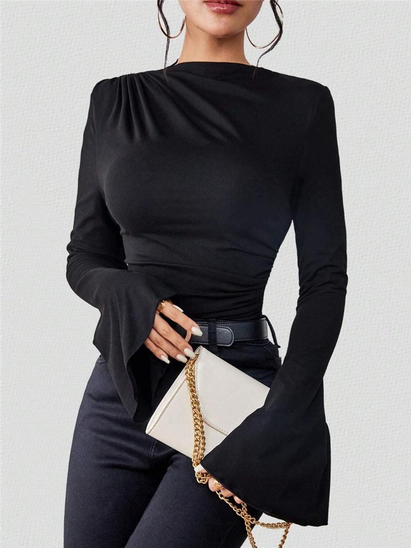 Design-forward Flared Sleeve Stand Collar Slim Fit T-shirt