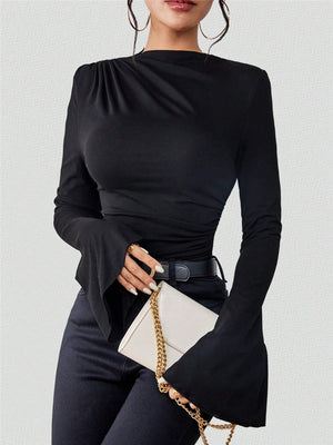 Design-forward Flared Sleeve Stand Collar Slim Fit T-shirt