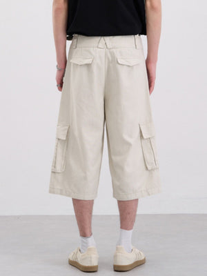 Double Waist Baggy Multiple Pockets Straight-fit Tooling 7 Points Shorts