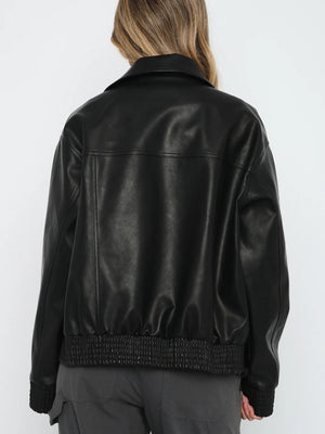 Baseballjacke aus PU-Leder mit langen Ärmeln und Reißverschluss