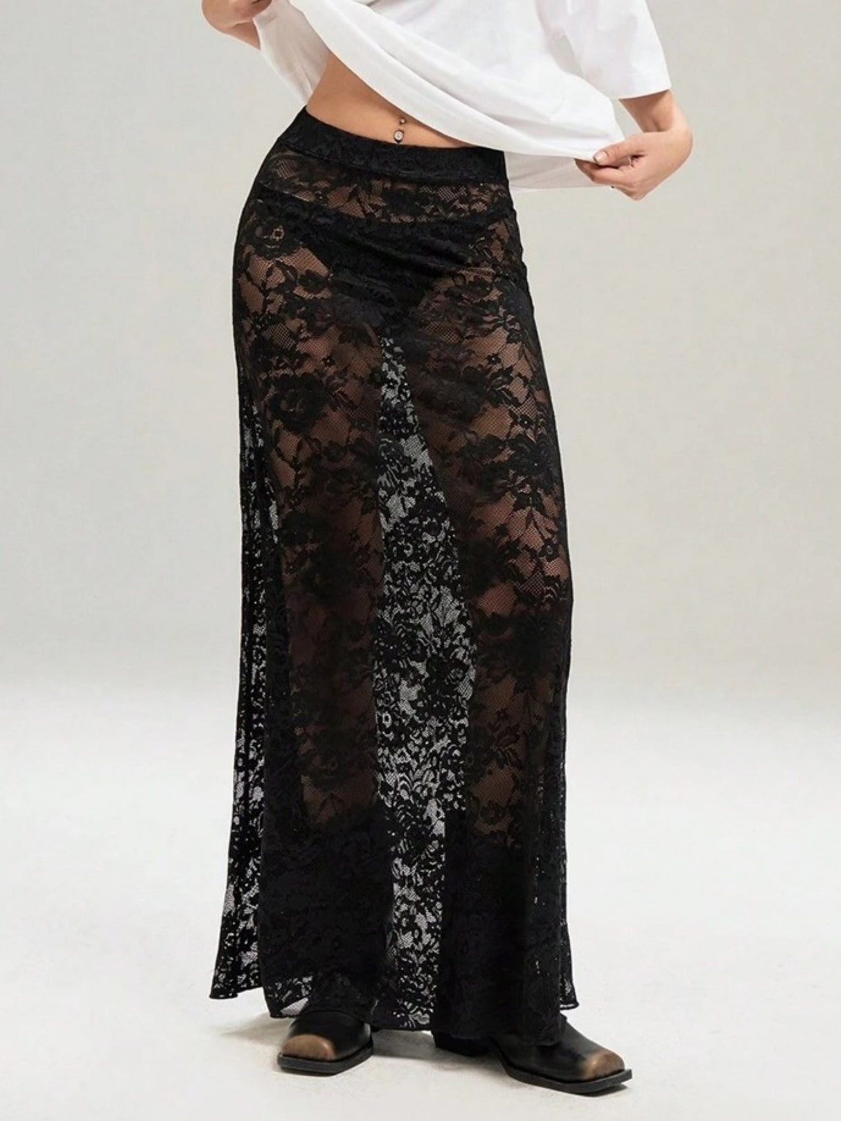 Lace See-through Sexy Mesh High-waisted Long Skirts
