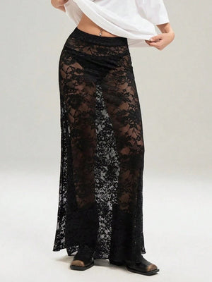 Lace See-through Sexy Mesh High-waisted Long Skirts