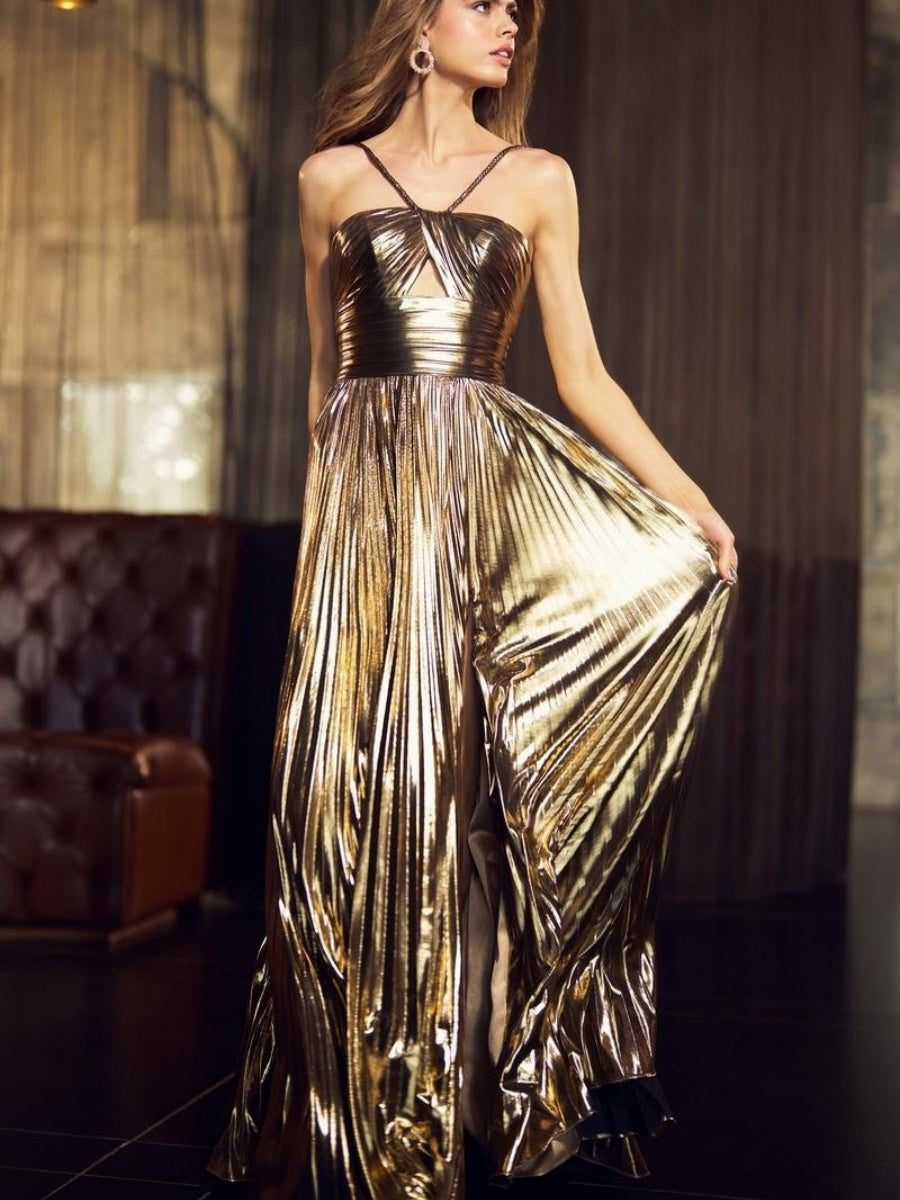 Liber Summer Women's Backless Solid Color Slit long dress