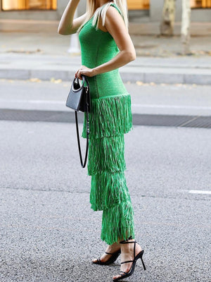 Hem Tassels Camisole Knit Maxi Dresses