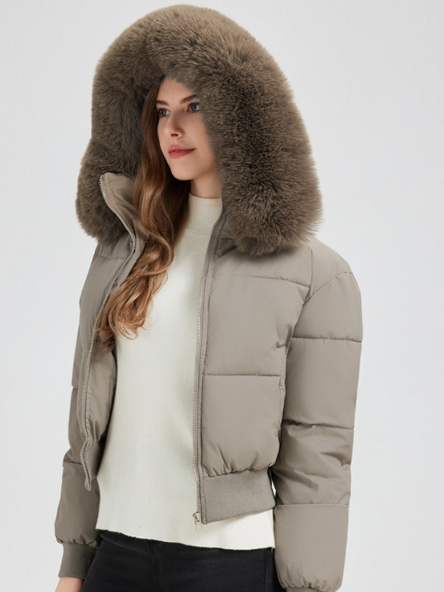 Hooded Fleece-lined With Fur Collar Short Leisure Outdoor Cotton-padded Clothing