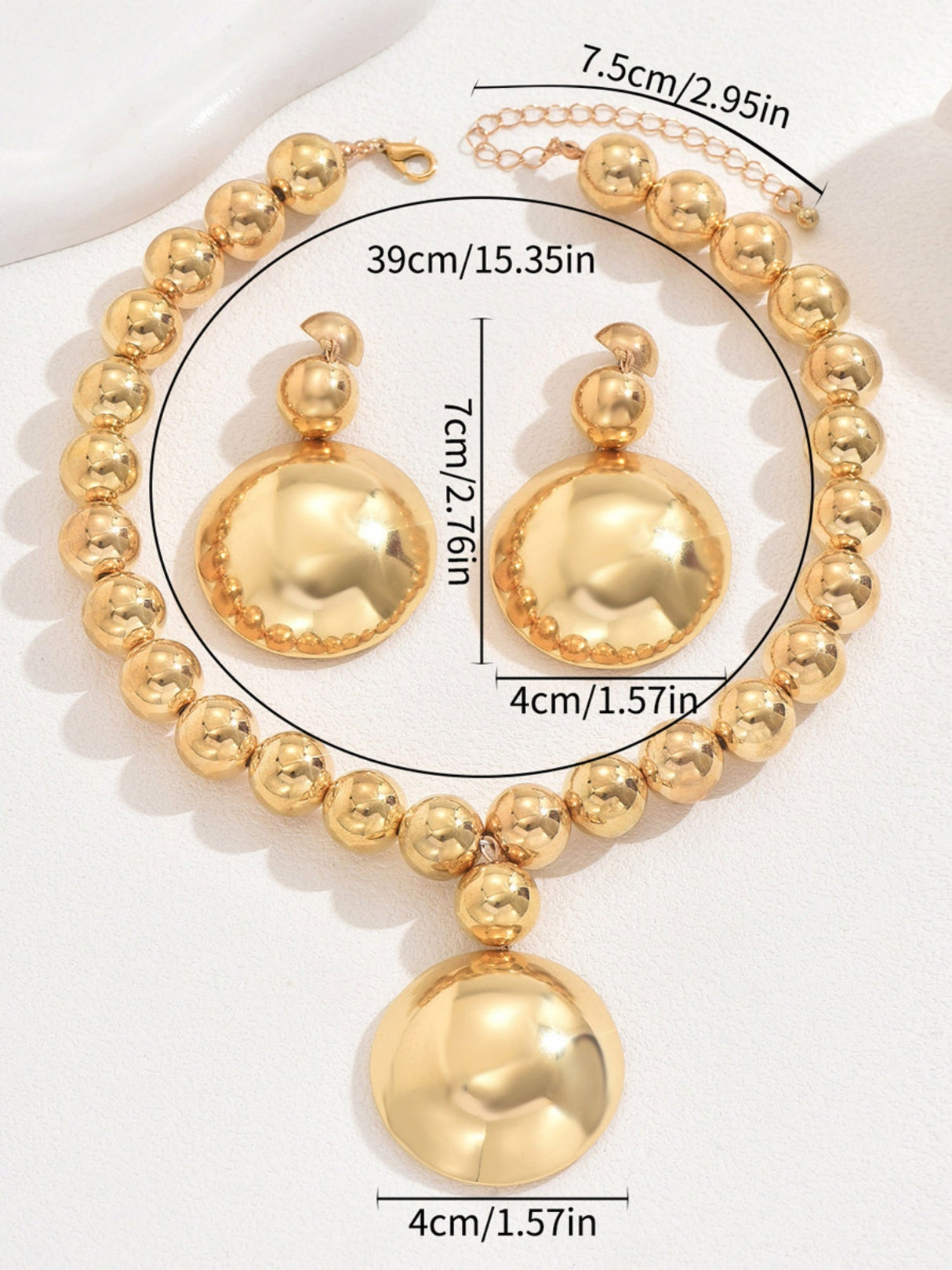 Metal Beads Necklace And Earrings Jewelry Sets