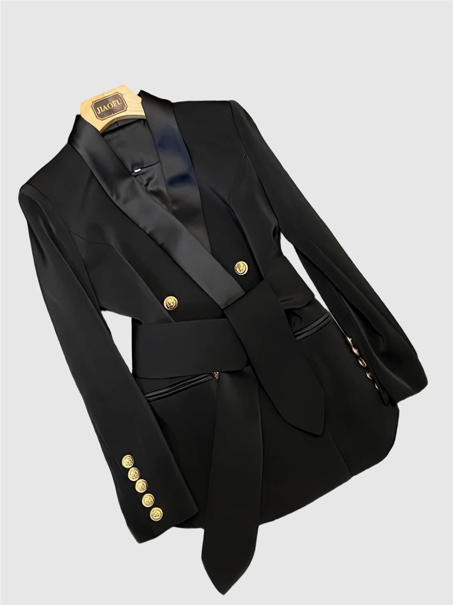 Double-breasted Green Fruit Collar Belt Profession Temperament Blazers