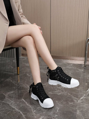 Heart Zipper Denim High-Top Casual Sneakers