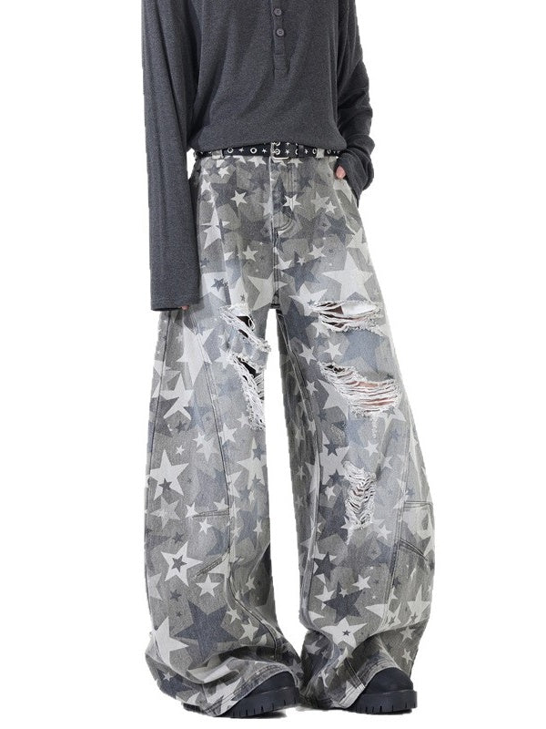 Star Print Hole Machete Jeans