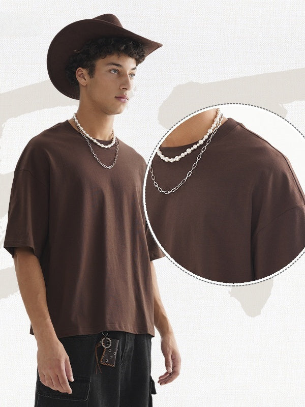 Liber Summer Men's Slightly short hem Solid Color T-shirts