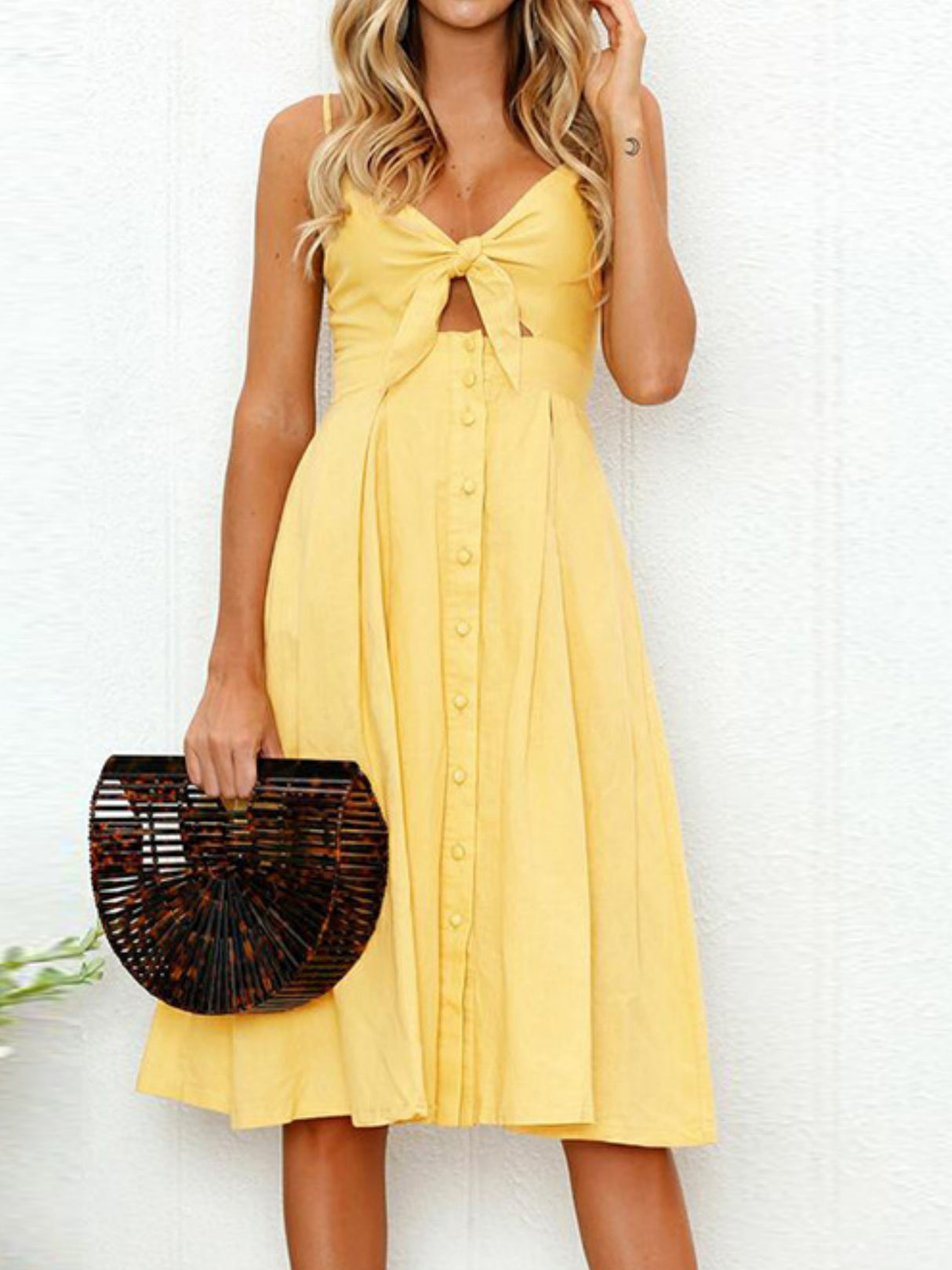 Bow Cutout Strap Buttons Backless Maxi Dresses