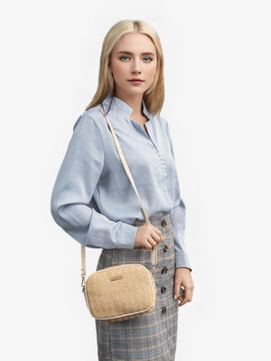 Holiday Straw Woven Oval Crossbody Bag