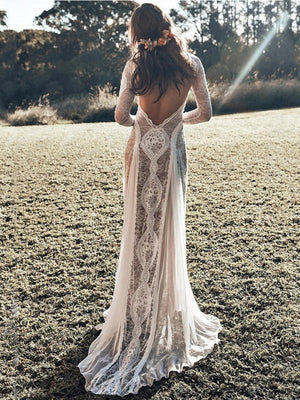 Hollow Printed Long Sleeve Bridal Wedding Dress Maxi Dresses