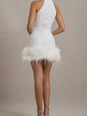 Liber Winter Women's Sequins Solid Color Feather stitching Mini&Short Dresses