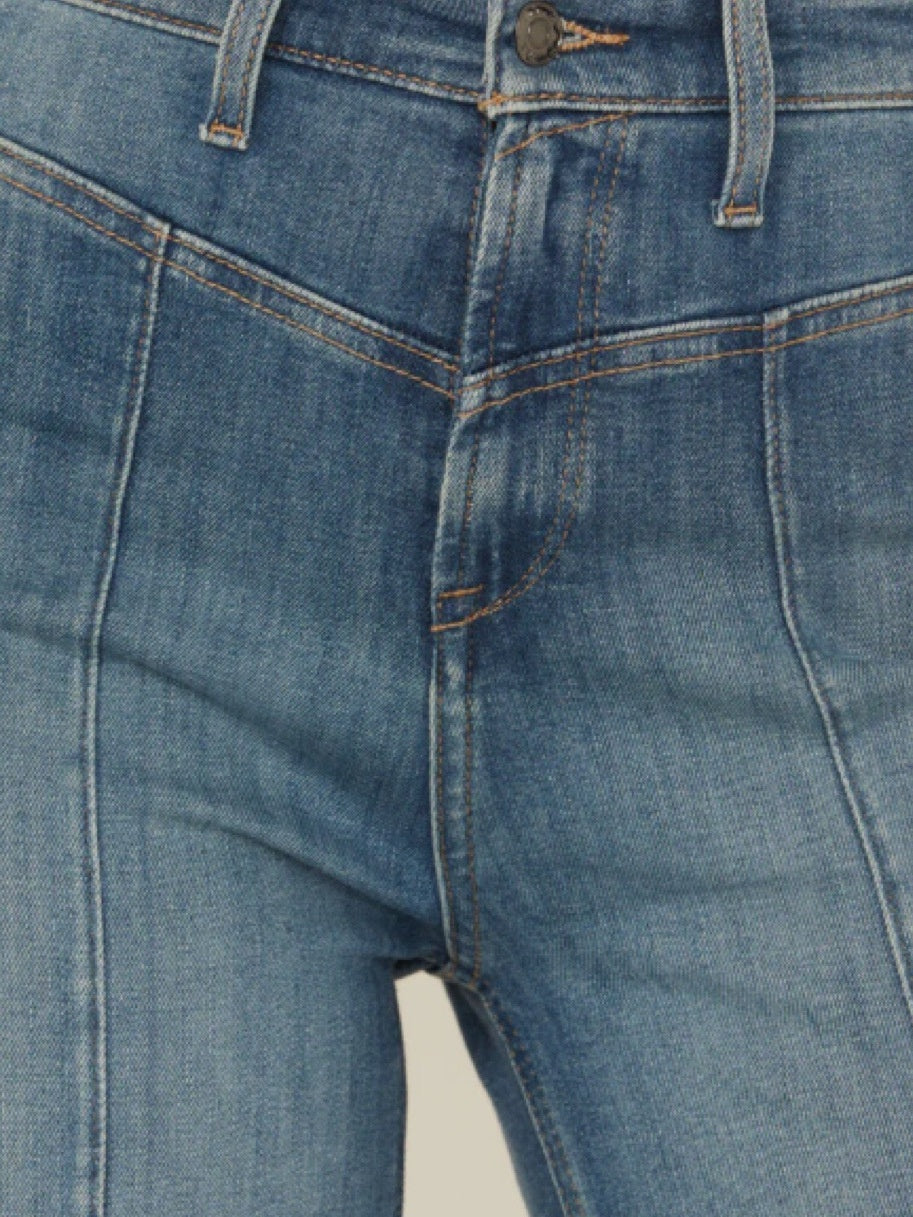 Distressed Drape Stretch Straight Leg Jeans