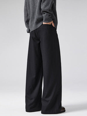 Old Money Style A-shaped Pleated Woolen Cloth Trousers Pants
