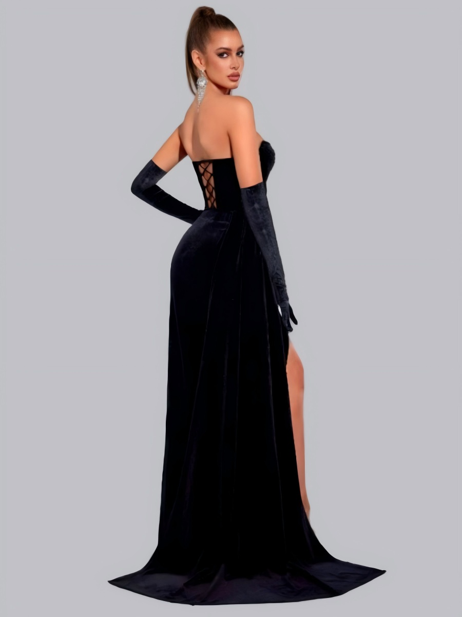 Robes maxi bustier en velours à motif chevrons