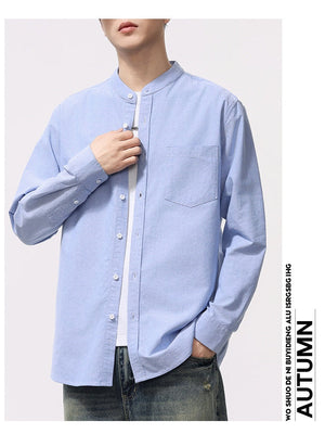 Liber Summer Men's Pocket decoration Solid Color Shirts