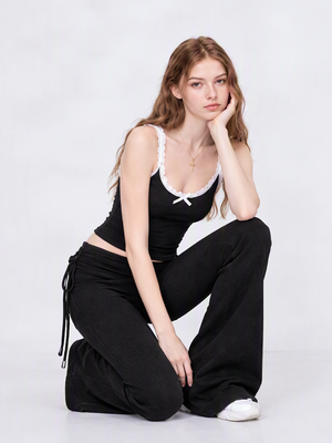 Sweet Lace Patchwork Vest Pants Sports Leisure Set 2-piece Sets