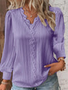 Lace Trim V-neck Long Sleeve Shirt T-shirts