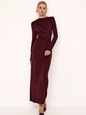 Hip-wrapped Long-sleeved Twisted Long Dress