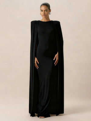 Cloak Style Longline Temperament Crew Neck Grace Maxi Dresses