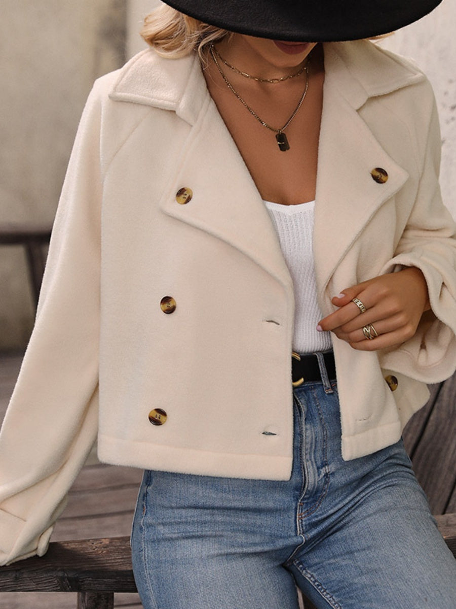Lapel Buttons Short apricot fleece coat
