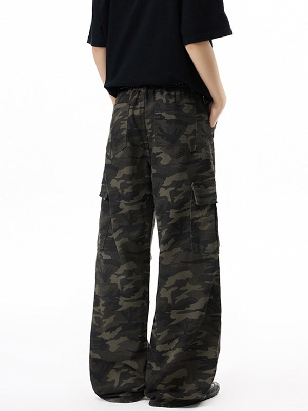 Retro Printed Camouflage Cargo Trousers