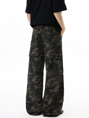 Retro Printed Camouflage Cargo Trousers